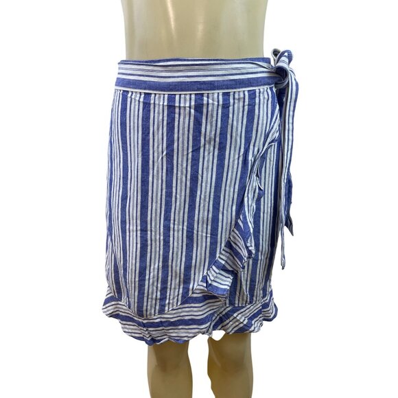 Loft Blue & White Striped Wrap Skirt With Ruffle Hem & Side Tie  Size 12 - Picture 1 of 8